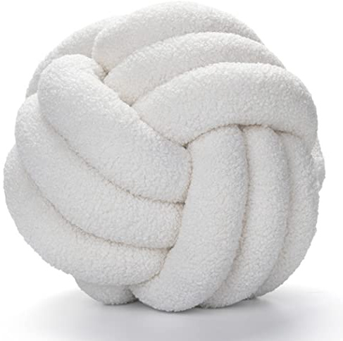 Coussin noué fait à la main en forme de boule tricotée à la main, coussin lombaire créatif en peluche pour décoration d'intérieur, cadeau unique, rose cerise