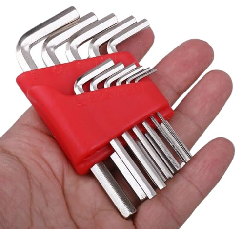 11pc Small Metric Hex Allen Key Wrench Tool Set. 1.27-6mm Long and Short Arm Sizes of Hard Cr-V Alloy in a Compact Holder