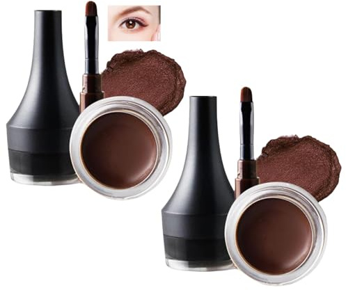 Rich Dark Brown Gel Eyeliner Pot with Dual-Ended Brush - Waterproof Smudge-Proof Long-Lasting Cream Formula for Precise Winged, Graphic & Liner Makeup Kit, Highly Pigmented