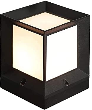 BLOOHK Farola Cuadrada para Exteriores, Moderna farola Negra, lámpara LED de Columna Resistente al Agua y antioxidante para Entrada, Patio, iluminación paisajística, bolardo contemporáneo.