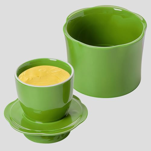 Beurrier pour comptoir avec ligne d'eau, beurrier français vert pour comptoir, beurrier avec couvercle