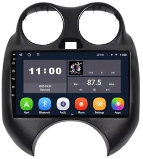 Android 15 Autoradio Double DIN Schermo 9 Pollici Touchscreen Car Stereo per Nissan March MICRA 2010-2015 con Sans Fili Carplay GPS Control del Volante Retrocamera Lettore Multimediale(TY20 2+32G)