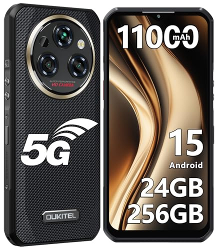 OUKITEL WP35 Telephone Portable Incassable 5G Android 15, 24GO+256GO/2TO Smartphone Incassable, MTK Dimensity 7025, 11000mAh/33W, 2.4K 6.6 FHD+ Telephone Chantier, 108MP+8MP Nocturne, 5G Dual SIM/NFC