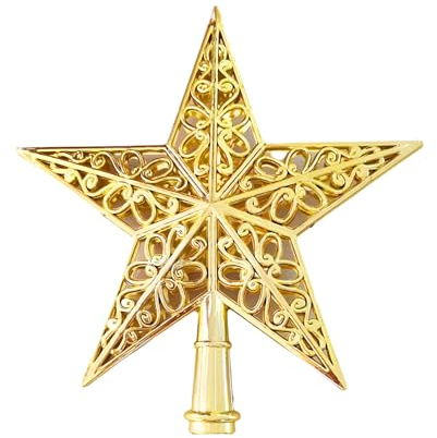 Weihnachtsbaumspitze Stern Gold, Glitzernde Christbaumspitze mit hohlem Design, Bruchsicherer Weihnachtsstern als Tree Topper für Weihnachtsbaum, Baumspitze Dekoration für Weihnachten Innen Außen 20cm