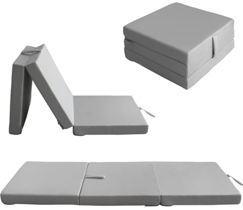 nana shop Klappmatratze, Gästematratze klappbar, 3-teilige Faltmatratze, Höhe 10 cm, Faltbare Matratze, Klappbett, Bandscheibenwürfel (Grau, 180x65x10)