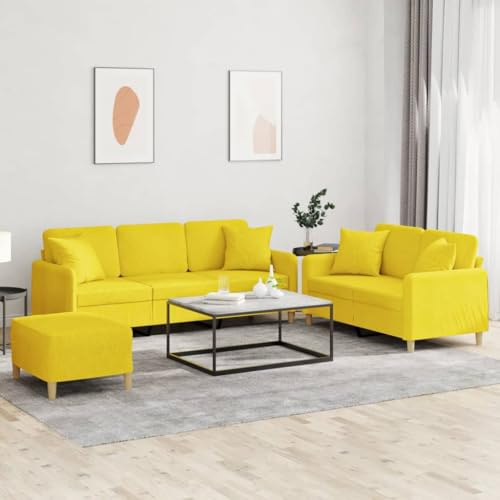 ZQQLVOO 3-Sitzer Sofa Garnitur mit Hocker, Langlebige und Bequeme Wohnzimmer Couch Set aus Strapazierfähigem Stoff und Robustem Holz-Metall Gestell, Atmungsaktiv, Sitzbank