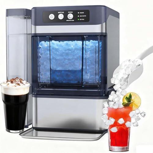 CUTANGELAR Máquina De Hielo Comercial, Fabricador De Hielo Nugget Para Encimera. Listo En 5-8 Minutos Con Tanque Lateral De 3l, Hielo Pelet Suave Y Masticable Ideal Para Cócteles Y Café Helado.