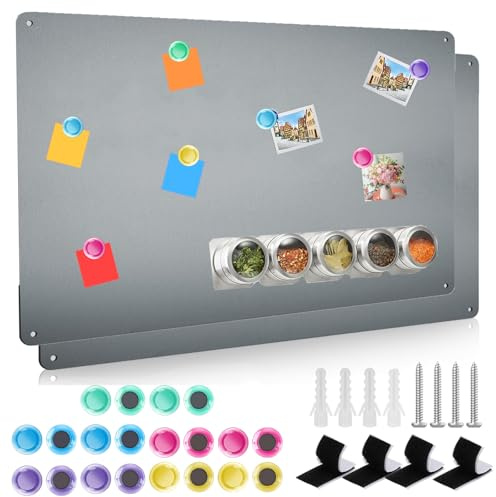 2 stycken magnetiska metallväggar, 43 x 30 cm magnettavla, magnetboard, 0,8 mm magnettavla för vägg, liten magnetisk vägg metalltavla med 20 magnetiska knappar, magnetisk anslagstavla, för kontor och