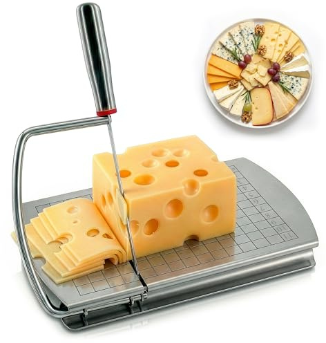 Stainless Steel Cheese Slicer for Block Cheese with Blade & Locking Design - Multipurpose Manual Cheese Cutter Board 9.92 x 8.27 x 1.18 in for Slicing Butter, Vegetables, Fruits, Snacks & Deli Foods
