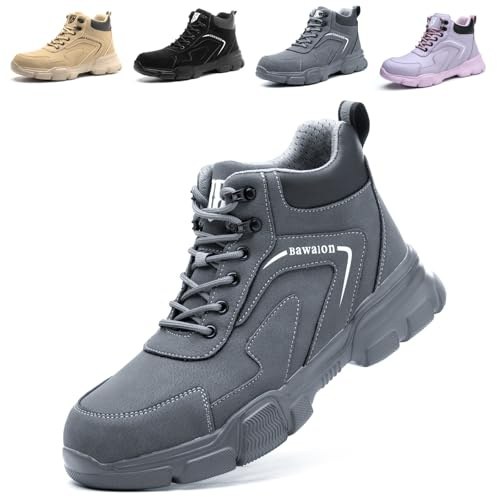 Bawalon Chaussures de Sécurité Hommes Femmes Montante, Imperméable Bottines de Sécurité avec Embout en Acier Légère Antidérapant Bottines de Travail