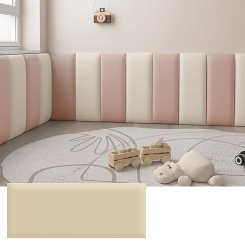 3D Anti-Collision Wall Panels for Kids - Beige Upholstered Peel and Stick Headboard for Twin, Full, Queen Beds - 30x60cm Soft Wall Protector