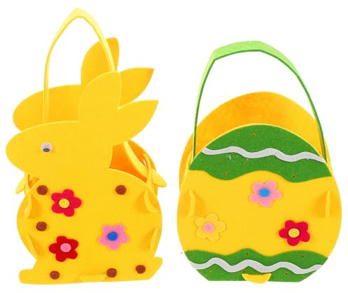 Healifty Easter Basket 2 Pcs Set, Felt Bunny Bag & Egg Bucket for Kids, Cartoon Felt Tote Bags for Easter Egg Hunt & Party Favours, Rabbit 13x28cm