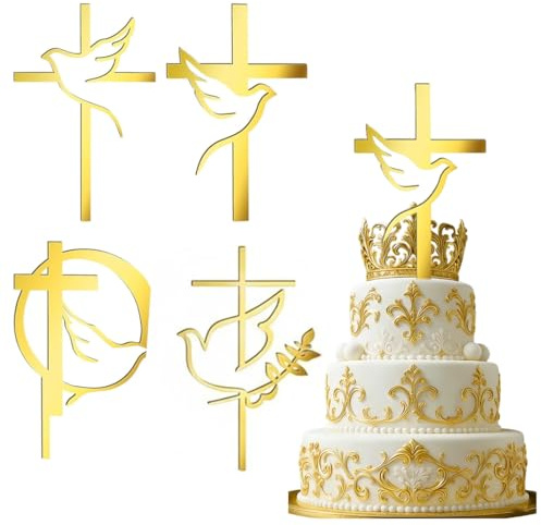 Baptême, Acrylique, Or, Croix de Taureau, Cupcake, Baptême, Première Eucharistie, Décoration de gâteau, Accessoires pour fête de bébé, Anniversaire, Mariage, Fête, Décorations chrétiennes