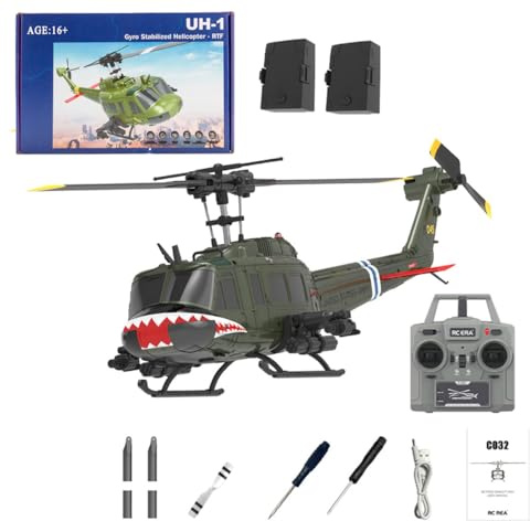 Kopeetechy C032 UH-1 Huey Ferngesteuerter Hubschrauber, 1/48 Scale Flybarless RC Helikopter mit Optical Flow Positioning mit Höhenhaltung & Optical Flow Geschenk für Militärische Enthusiasten