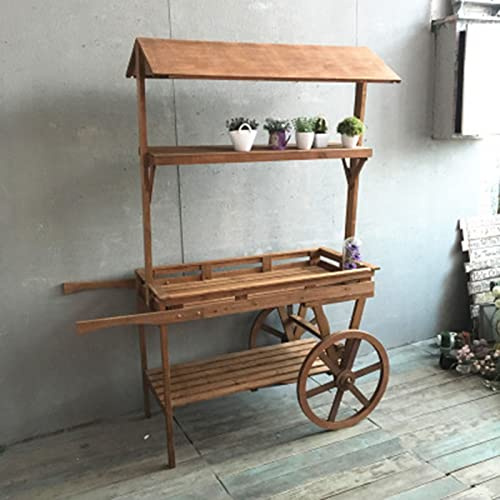 ksxnkhk Shopping Mall Flower Cart Shelf Shop Outdoor Stand Creative Promotional Trolley Suitable for Indoor & (wood color)