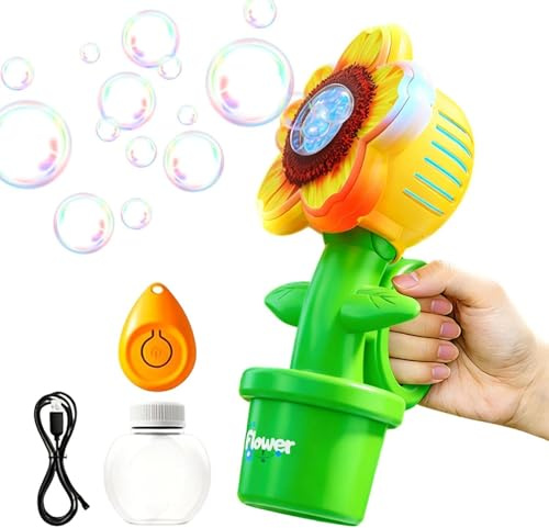 Automatisk Maskin För Såpbubblor USB-Uppladdningsbar Solrosfjärrkontroll | Elektrisk Bubbelmaskin För Trädgård Park Picknick Utomhusbruk Gräsmatta Festligheter