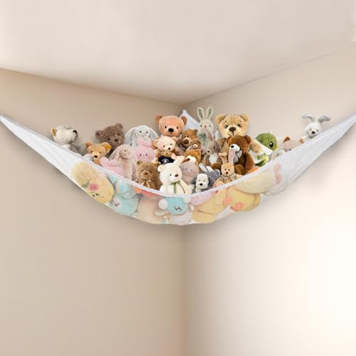 Powkoo Teddy hängmatta, extra stor leksakshängmatta för fyllda djur, mjuk gosig leksak, förvaringsnät för barnens sovrum (vit)