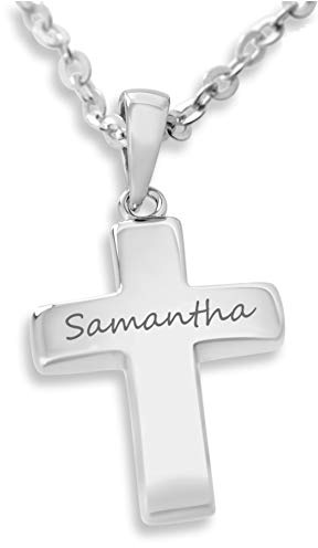 Silberkreuz Kette Kreuz schlicht Kreuzkette mit Namen Silberkette zur Taufe 925 Silber Geschenk Baby Patenkind Geburt Taufkette Kettenanhänger mit Kette Silberschmuck