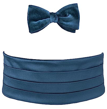 Remo Sartori - Schärpe und Fliege zum Knoten, aus Samt, verstellbar, hergestellt in Italien, für Herren, 4235125, Blau, 4235125 Medium