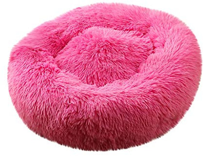 Smniao Hundebetten Plüsch Haustierbett Hundesofa Katzensofa Schlafplatz für Katzen Weicher Waschbar Katzenbett Hunde Mat (XL:Durchmesser 60cm, Heiß Rosa)