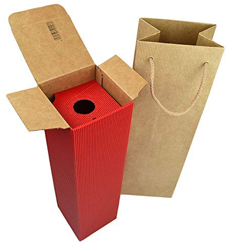DUE ESSE S.N.C. DI SABATINI ALDO & C. 10 portavasos de cartón rígido rojo 35 x 9,5 x 9,5 cm + 10 bolsas porta botella marrón claro ideal para empaquetar regalos