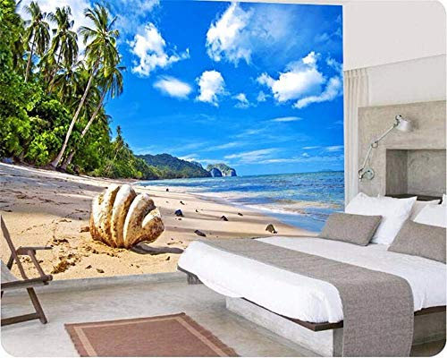 3D Salon Plage Nuages ​​Noix De Coco Coquille Vue Sur La Mer Photo Papier Peint Décoration De La Maison Papier Peint Pour Murs 3D,350 * 256Cm
