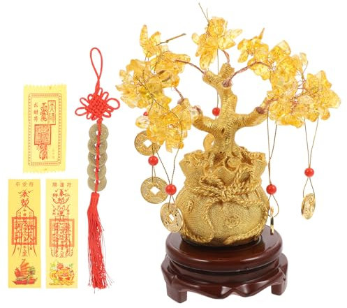 Crystal Money Tree Feng Shui Bonsai for Fortune Money Good Luck Wealth Prosperity and Success Citrine Gemstone Tree for DIY Home Feng Shui Decorations 19cm