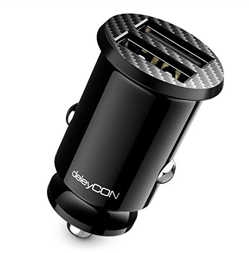 deleyCON 4,8A Accendisigari Caricabatterie USB - 4800mA di Carica Rapida USB a 2 Porte - Mini Caricatore da Auto Compatibile con iPhone 17/16/15/14/13, iPad Pro/Air 2/Mini, S25/S24 e Altro Ancora