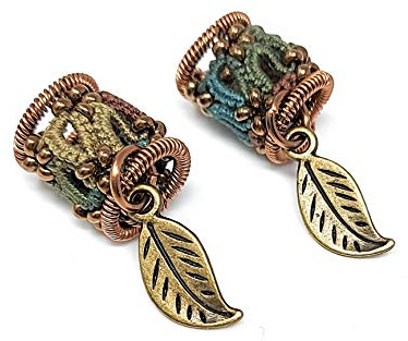 2 x Dreadperlen V9, Herbal Garden mit Blatt | Handgefertigter Dreadschmuck in Grün-Braun für Dreadlocks & Braids