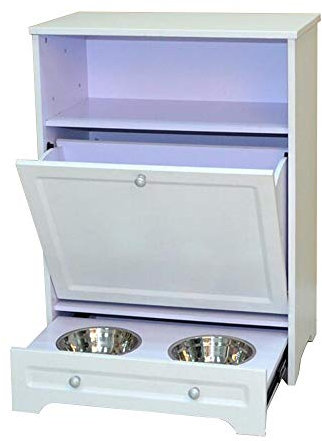 FUFUTables basses Autopetfeeder Station, Pet Food Armoire de rangement for animaux Jouet alimentation Organisateur de stockage Accueil Dog Food Pantry Double Dog Bowl 22,8 x 13,4 x 33 Tables