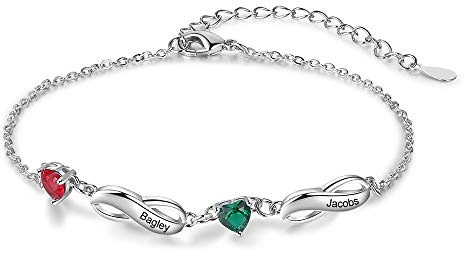 ALBERTBAND Armbänder Personalisiertes Silber Infinity Armband mit 1-7 Namen und Charms Simulierte Geburtssteine Verstellbare Armbänder für Frauen Mädchen