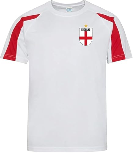 England-Fan-T-Shirt, Unisex, ideal für die Unterstützung von England beim Fußball, Cricket, Rugby, ideal als Geburtstagsgeschenk, Wichtel-Geschenk, weiß / rot, XXL
