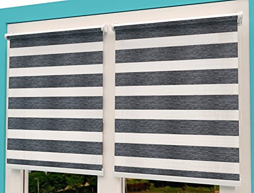 TROYAHOME® Doppelrollo Klemmfix Ohne Bohren Duo Rollo Fenster Rollo Easyfix (Dunkel Grau, 40 x 150 cm (Stoffbreite 37 cm)