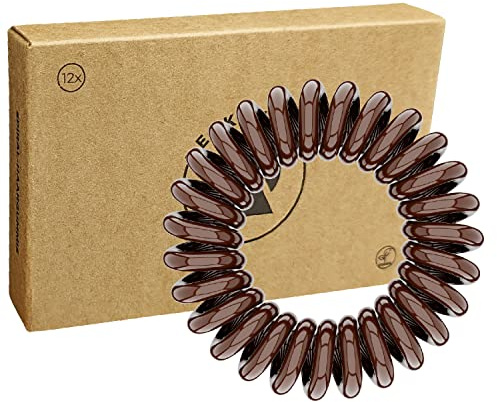 Reskthetic® Spiralhaargummis Damen & Herren – Starker Halt ohne Ziepen, Anti-Haarbruch Zopfgummis rutschfest für Sport, Dickes & Dünnes Haar (braun, 12 x 3,5 cm)