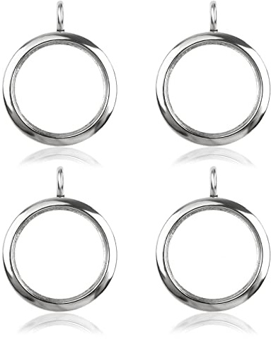 WANDIC Glänzende Foto-Charms, 4 Stück Silber Runde Memory Medaillon Anhänger Braut Hochzeit Bouquet Charms Für Foto Oder Dekoration, 30 mm