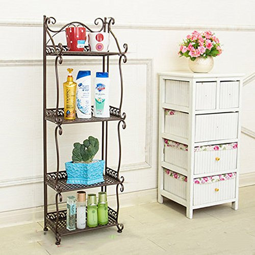 Scaffale da Bagno in Ferro battuto Lavabo da Bagno a Pavimento Lavabo WC Scaffale portaoggetti (Bronzo alza Quattro Strati)