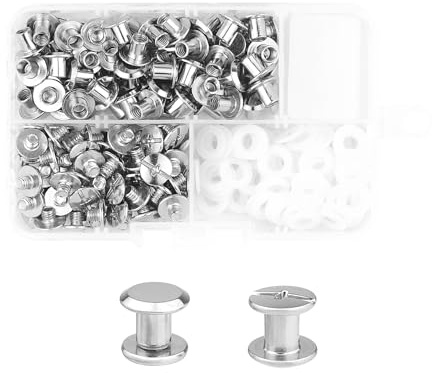 MABAHON Lot de 80 vis Chicago de M5 x 6 mm,kit de rivets pour cuir cruciform, vis métal clou rivet bouton de remplacement pour livres Album Sacs Craft Collier Bagage Sac à dos Ceinture (Argent