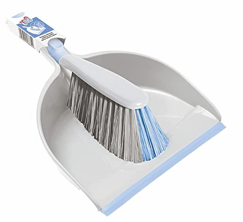 York Bacteria Stop Handfeger - Set di paletta per scopa, con occhiello per appenderlo, in gomma, rimuove efficacemente lo sporco, la polvere, la spazzola, grigio e blu