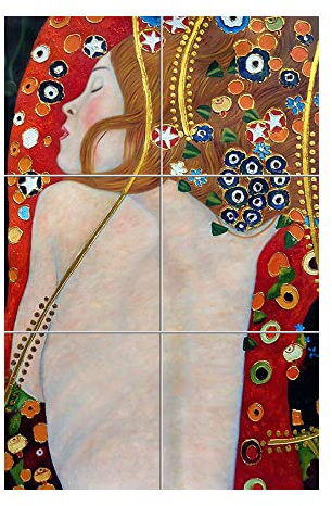 Napolamp Cuadro Mosaico de 6 baldosas cerámicas de cm. 20x20 con Linea Arte Print. Tamaño del Mosaico cm. 40x60