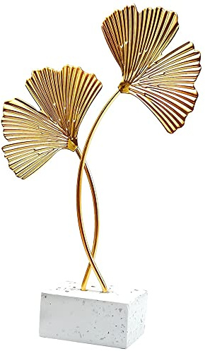 Ginkgo Biloba Statuette Decorative Casa, Ornamenti Moderni Colorati in Metallo Ornamenti per la Casa per centrotavola soggiorno arredamento ufficio a casa (oro)