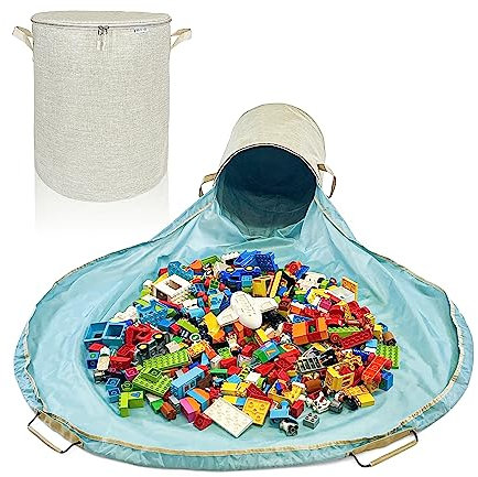 Spielzeug-Aufbewahrungskorb mit Spielmatte - Kinderspielzimmer - Organizer Aufbewahrungskorb - Organizer Aufbewahrungsbehälter für Spielzeug - Organizer für Spielsteine - XXL - beige/blau