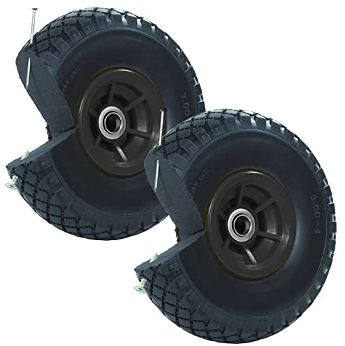 TRUTZHOLM 2x Sackkarrenrad PU-Rad schwarz Vollgummi Bollerwagen | 260x85 mm, 3.00-4, 60 mm versetze Nabe, Ø 20 mm