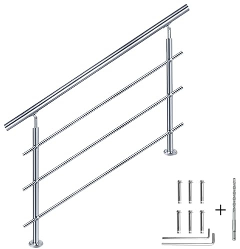 CAVATINY Edelstahl Handlauf Geländer für Treppen Brüstung Balkon mit 3 Querstreben - Innen und Außen Handlauf Geländer Treppengeländer Edelstahl Brüstung Balkon (160CM, 3 Querstreben)