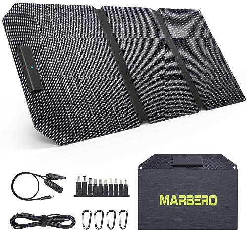 MARBERO - 30W portable solar panel, 30W foldable solar panel, IP65, waterproof solar charger with QC3.0 USB and DC output (10 connectors) 24% high efficiency solar panel charger for