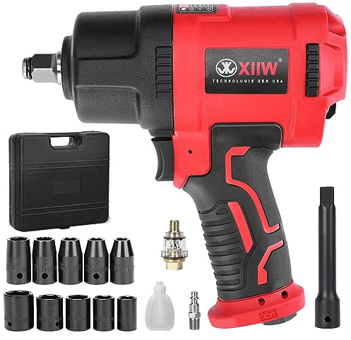 1/2 Inch Air Impact Wrench, Max Torque 1560 ft-lbs, lightweight 4.4 lb Design, Air Impact Gun Includes 11 Pcs CR-V Steel Impact Socket Set and Storage Case, Twin Hammer 8000RPM for Automobile Repair