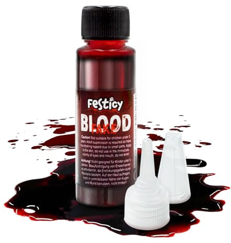 Festicy Premium Faux Sang 25ml pour Halloween - Sang Lavable pour Costumes de Vampires, Monstres et Zombies - Fake Blood Real Look
