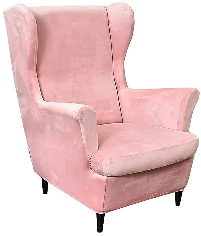 CZADMXP 2 Teilig Ohrensessel Überzug, Stretch Samt Sesselbezug Sessel-Überwürfe Stuhlbezug Sesselhusse Elastisch Ohrensessel Schonbezüge (Rosa)