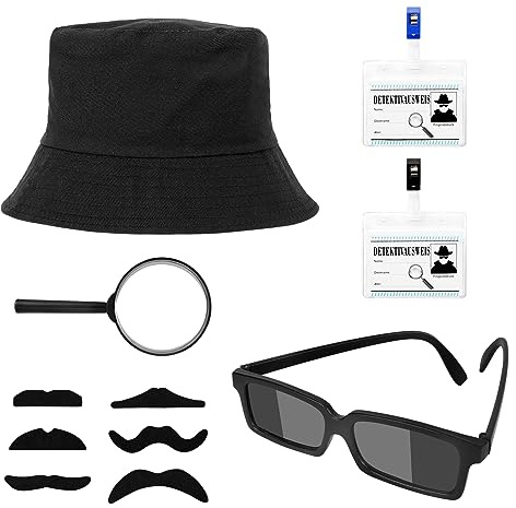 BTHRORO Set Costume da Detective per Bambini, Occhiali da Vista Cappello da Detective Lente d'Ingrandimento per Bambini Set di Accessori Feste di Vestiti e Accessori