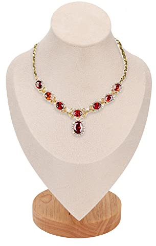 PenRux Soporte de Exhibición de Collar de Busto de Joyería, Caballete de Joyería de Cuero, Soporte de Torre de Exhibición de Cadena de Collar, Soporte de maniquí de Joyería (Beige)