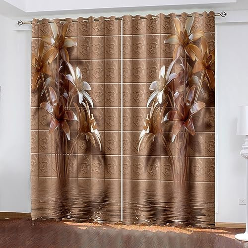 Skcess Vorhang Verdunkelung, Gardiene Rose Rot Lotuskarpfen Vorhang Polyester Gardinen 2er Set 132x274cm(WxH)